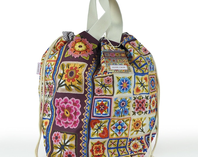 Large Project Bag by Emma Ball, bucket bag, various designs, 41 cm x 50 cm, knitters, crafters, storage, drawstring, lined, internal pocket
