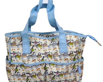 Large Crafters Bag, Emma Ball, colourful, project bag, storage, 36 x 26 x 16 cm, strong, with pockets, Sheep or Puffins