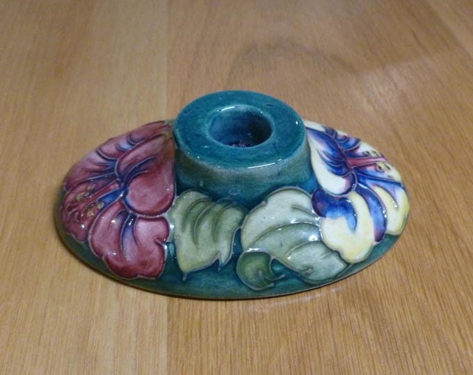 Moorcroft Hibiscus Candlestick, vintage, 1950's, handpainted in England