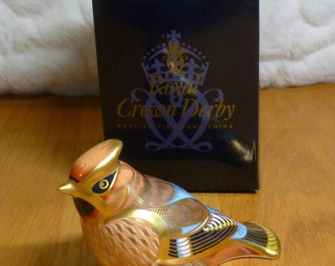 Royal Crown Derby Bohemian Waxwing, paperweight, handpainted, gold, with box