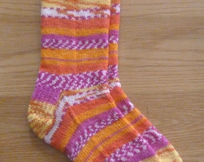 Handknitted Socks, comfy, warm, machine washable, handknit in Scotland, UK women's size 5/6, colourful