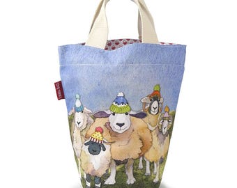 Project bag, small bucket bag, by Emma Ball, storage, 29 cm by 28 cm, various designs, knitters, crafters, handy size