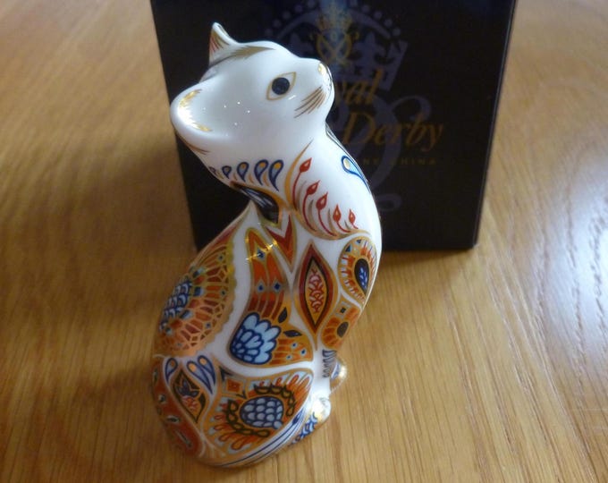 Royal Crown Derby paperweight, Siamese Kitten, vintage, gold stopper, boxed