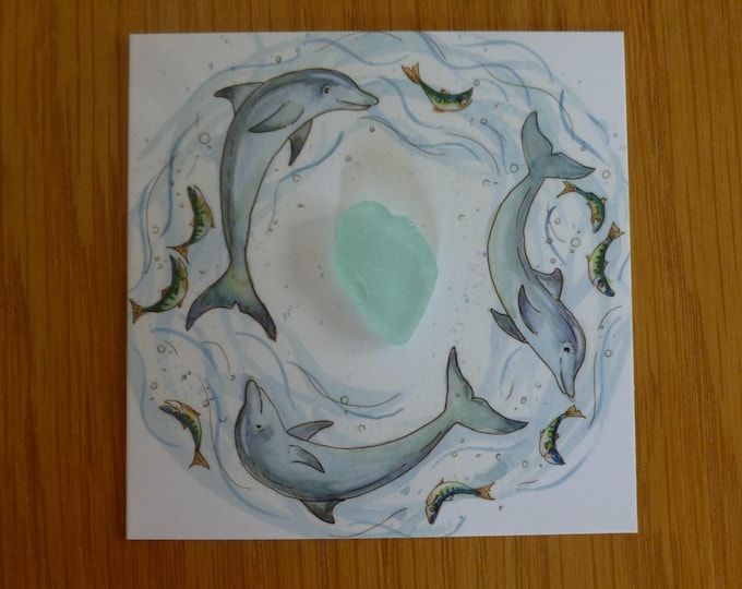 Scottish Sea Glass Cards, 4 x 4 inches, 10 x 10 cm, greeting cards, blank for your own message, unique cards, birthday, thanks, small