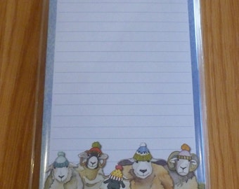 Magnetic notepad shopping list by Emma Ball, Sheep in Sweaters, Woolly Puffins, Beach huts, crafters, lined notepad, 50 sheets, UK, pad