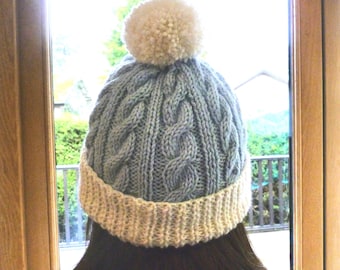 Arran Hat Knitting Pattern, PDF, digital download, aran, bobble hat, cabled, Wee Window, Scotland