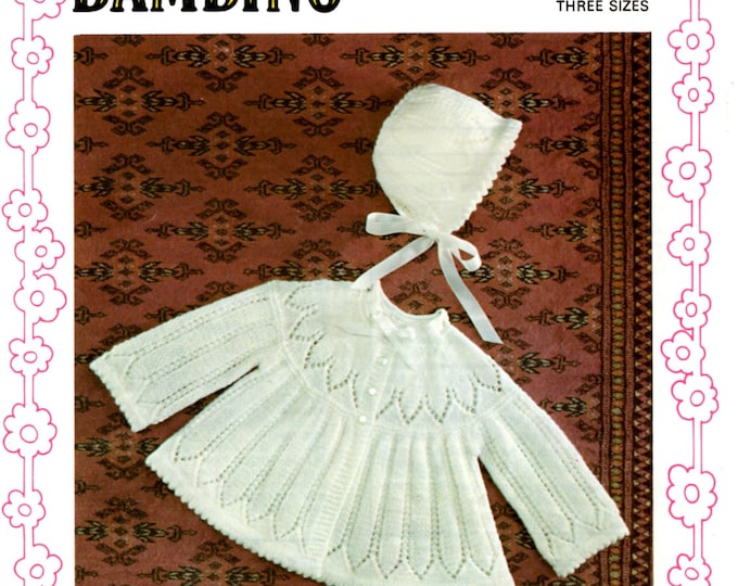 PDF KNITTING PATTERN, vintage, baby, girl, coat, bonnet, lovely, lacy, pattern, 4 ply, knitting, 17-19 in, instant digital download, pdf