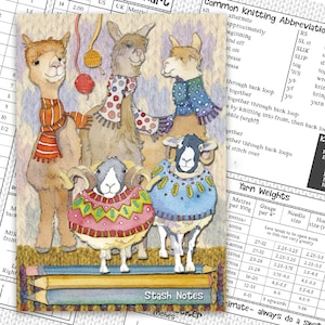 Stash Notebook, by Emma Ball, A5, for knitters crafters, beautifully illustrated, Alpacas, Sheep in Sweaters, yarn stash, organiser, notes