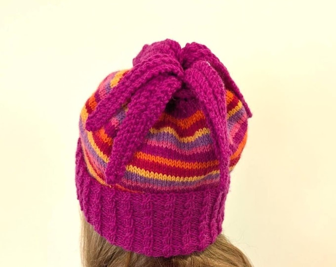 Raspberry Ripple Hat knitting pattern, PDF, digital download, DK, Wee Window design, fun hat pattern