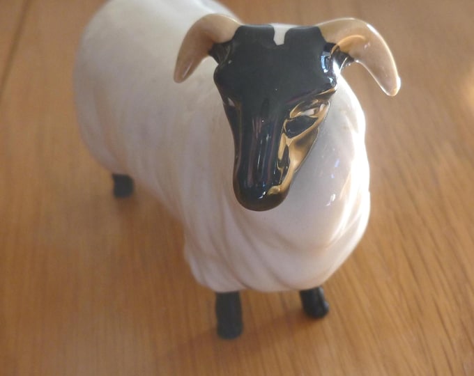Beswick Black Faced Ram, vintage collectable sheep, Handpainted in England