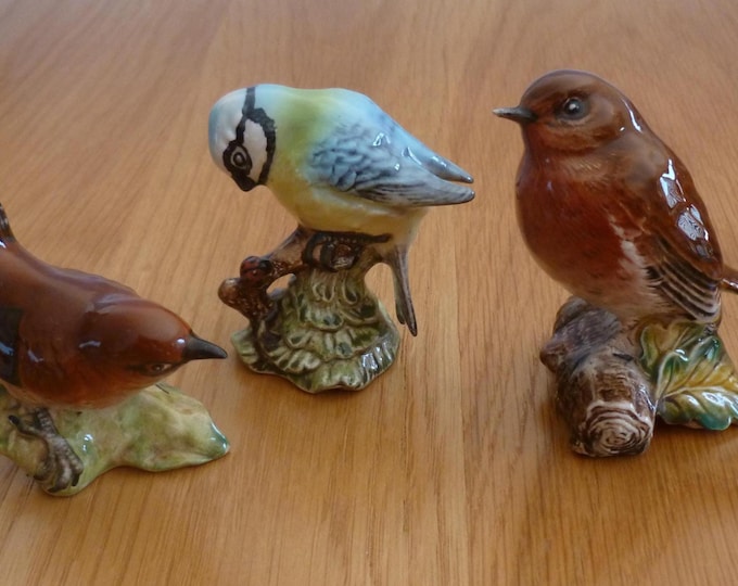 Vintage Beswick Birds, Greenfinch, Blue Tit, Wren, Nuthatch, Robin, Blue Tit, collectables, handpainted, made in England, British Birds