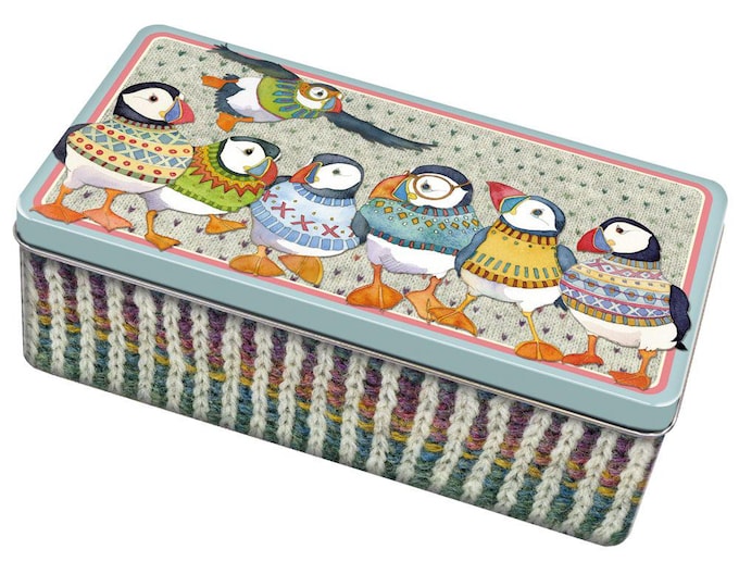 Storage Tins by Emma Ball, large, storage for knitters and crafters, for needles, buttons, stitch markers, cable pins....various designs