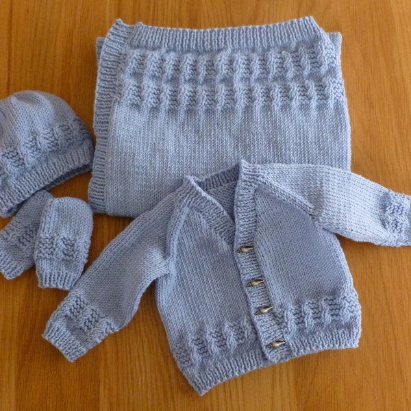 Scapa Set, knitting pattern, PDF, digital download, baby set, cardigan, blanket, hat, mittens, 0-3, 3-6 months, DK, for baby