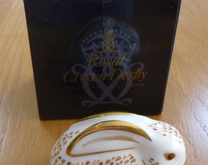 Royal Crown Derby Baby Rabbit Paperweight, Rowsley Rabbit, exclusive, gold stopper, handpainted