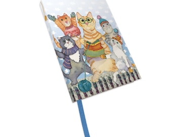 Emma Ball Bound Notebook, softback, lined paper, 16 cm x 12 cm, ribbon marker, 80 sheets, puffins, woollies, kittens, gnomes