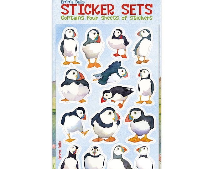 Sticker Set by Emma Ball, crafting, scrapbooking, 4 sheets, Puffins, Woollies, Felted Sheep