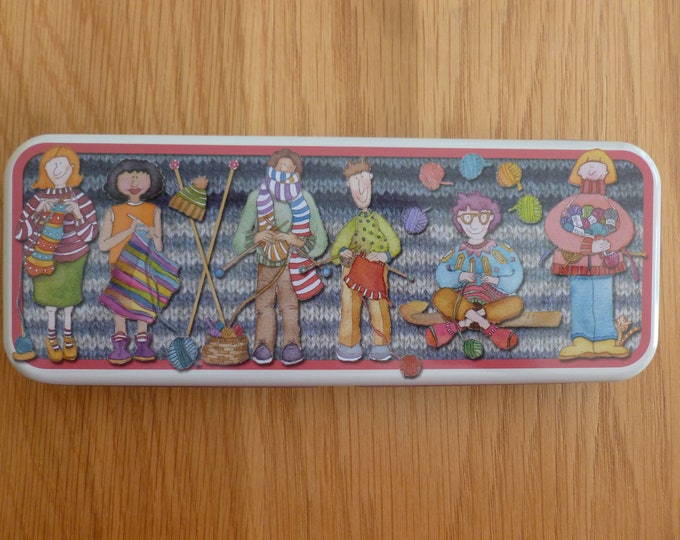 Storage tins by Emma Ball, long pencil tins, Penguins, crafters