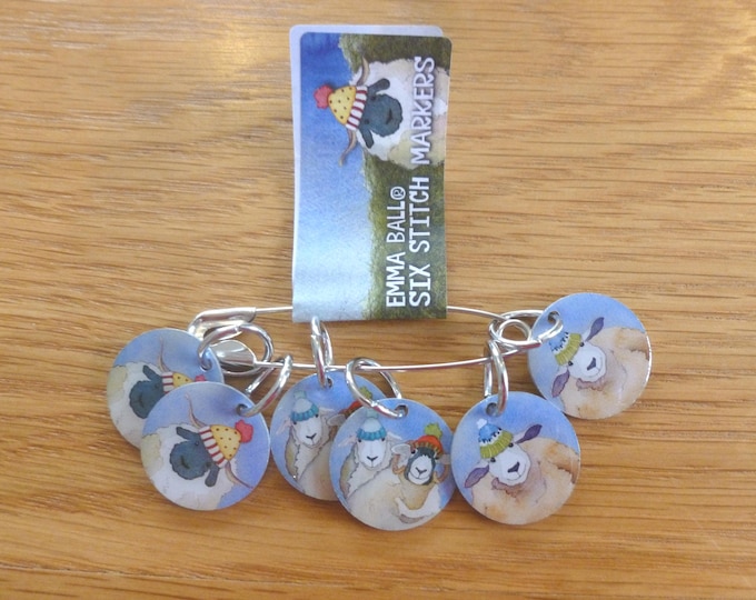 Stitch markers by Emma Ball, set of 6, various designs
