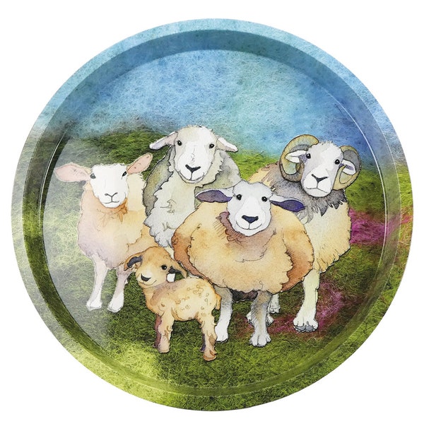 Felted Sheep Round Tin Tray, Emma Ball, 32 cm x 2.9 cm, knitters, crafters