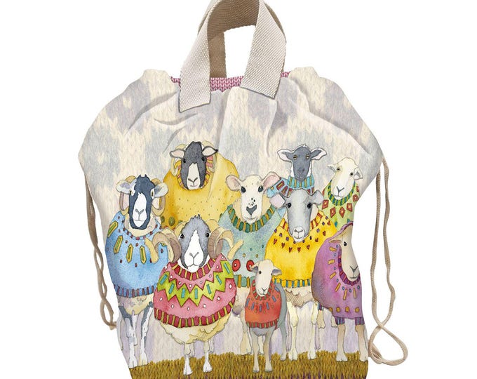 Large Project Bag by Emma Ball, bucket bag, various designs, 41 cm x 50 cm, knitters, crafters, storage, drawstring, lined, internal pocket