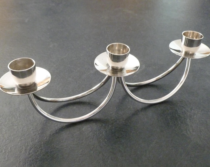 Elegant Scandinavian Vintage Candlestick, Berg Denmark, silver plated, for 3 candles, 23 cm