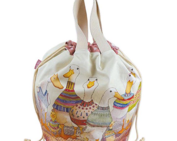 Large Project Bag by Emma Ball, bucket bag, various designs, 41 cm x 50 cm, knitters, crafters, storage, drawstring, lined, internal pocket