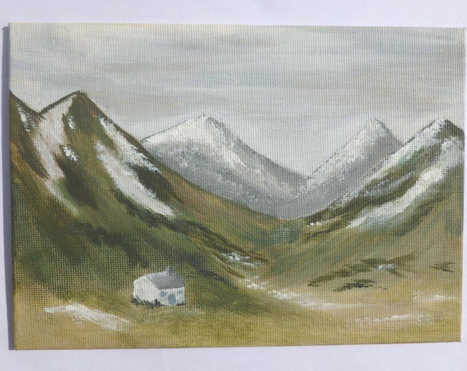 Original Landscape Painting, handpainted, Scotland, Orkney, acrylic art , 5 x7 in