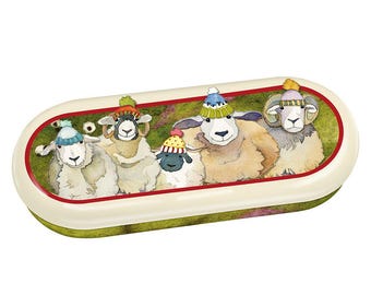 Glasses Case by Emma Ball, for glasses or storage for knitters, crafters, illustrated, Sheep, Puffins, Gnomes, Cats, Coastal, lined