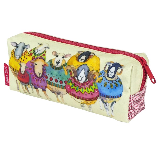 Emma Ball Pencil Cases, various designs, 20 x 10 cm, waxed cotton, lined, zipped, storage for notions, pins, pens, bag