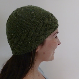 Cabled hat knitting pattern, Aran, PDF, digital download, the Hawick Hat, Wee Window Design, Scotland, knitting pattern, Rico Modern Tweed