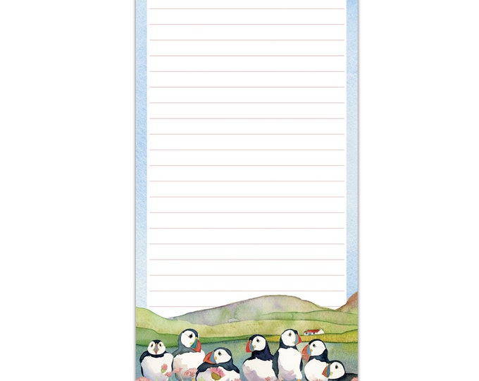 Magnetic notepad shopping list by Emma Ball, Sheep in Sweaters, Woolly Puffins, other designs, crafters, lined notepad, 50 sheets, UK
