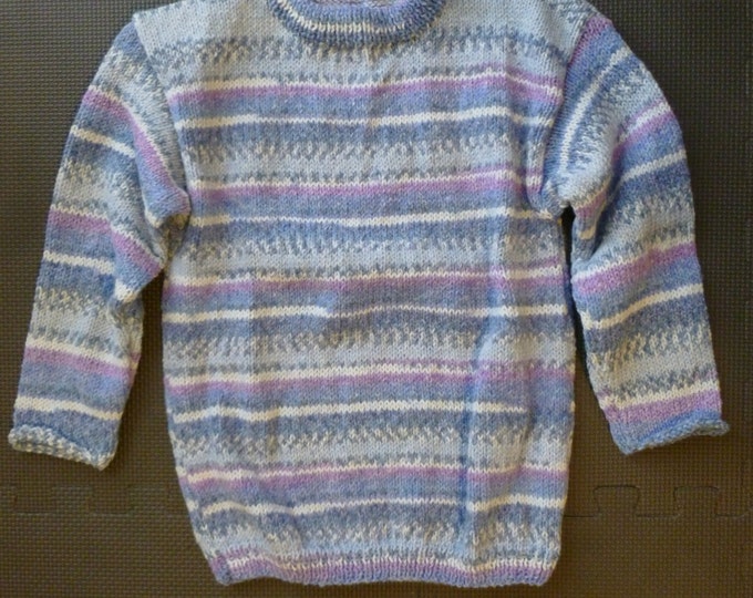 HANDKNIT CHILDRENS SWEATER, blue, purple, grey, gift, lovely, machinewashable, sweater, scotland, 36 cm,  boy, girl, jumper
