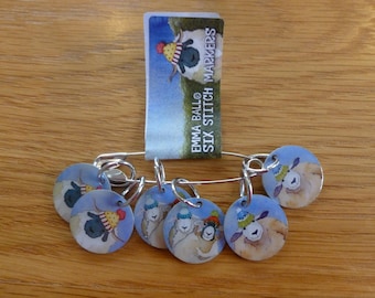 Emma Ball Enamel Stitch Markers, choice of designs, set of 6