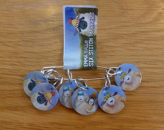 Stitch markers by Emma Ball, set of 6, various designs