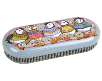 Glasses Case by Emma Ball, for glasses or storage for crafters, Felted Sheep, Woolly Puffins, Sheep in Sweaters, lined