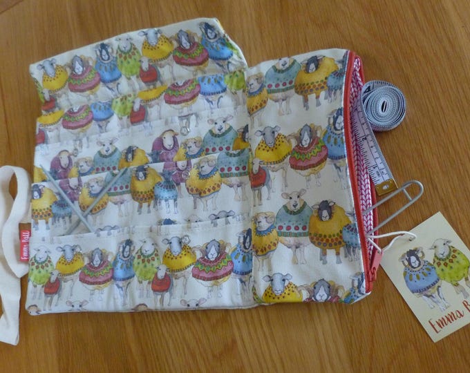 Circular Needle Holder by Emma Ball, Sheep in Sweaters, knitting, crochet, poppers, 40 x 20 cm, handy zipped pocket for notions