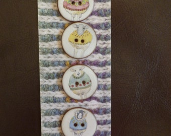 Ceramic buttons, by Emma Ball, Sheep in Sweaters, 27 mm, buttons
