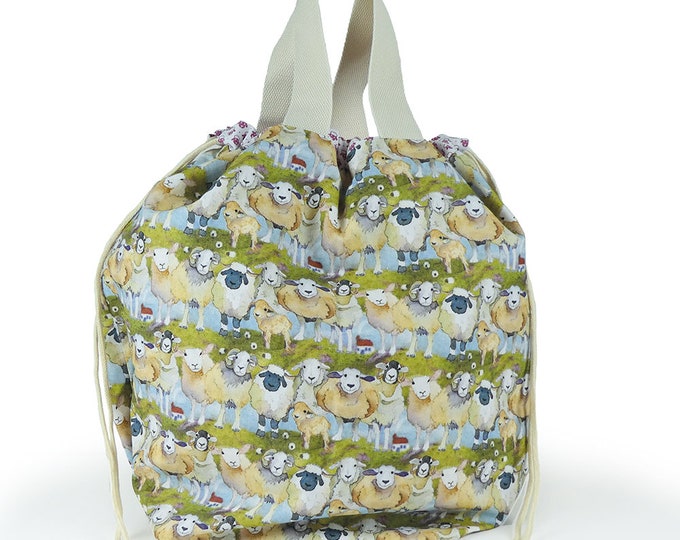 Large Project Bag by Emma Ball, bucket bag, various designs, 41 cm x 50 cm, knitters, crafters, storage, drawstring, lined, internal pocket