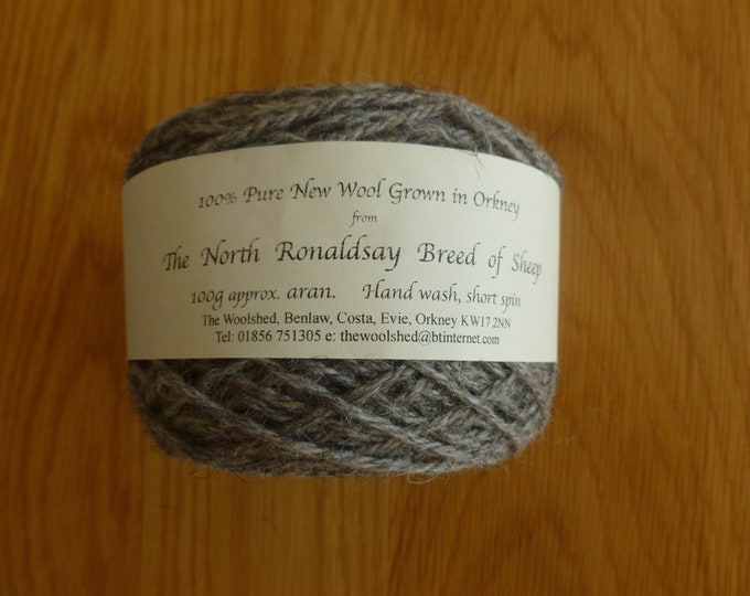 North Ronaldsay Aran Wool, 100g ball, pure new wool, aran, grey, knitting wool, Orkney, from seaweed eating sheep, soft, natural, wool