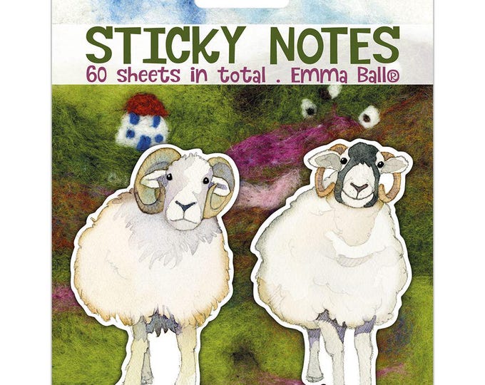 Sticky Notes by Emma Ball, 60 sheets, 2 designs, Puffins, Happy Sheep, Felted, Woolly Puffins, post-its, fun, reminders