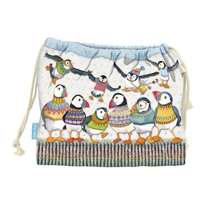 Bolsas para proyectos de tejido, de Emma Ball, con cordón y forro, varios diseños, algodón, Reino Unido, lazo para colgar la bolsa, 39 x 31 cm