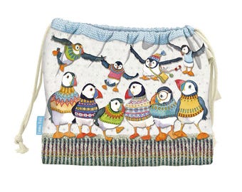 Bolsas para proyectos de tejido, de Emma Ball, con cordón y forro, varios diseños, algodón, Reino Unido, lazo para colgar la bolsa, 39 x 31 cm