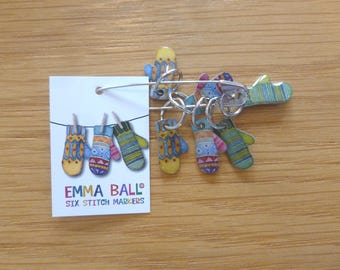 Emma Ball Enamel Stitch Markers, choice of designs, set of 6