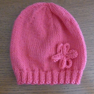 Handknitted Baby Hats, pink, flower, 0 - 3 months, supersoft, pure wool or alpaca, pretty, baby girl, baby shower gift, handknit in Scotland