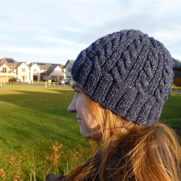 Knitting PATTERN - The Ballater Beanie, PDF knitting pattern, beanie hat, cabled, dk, worsted, adult size, designed in Scotland