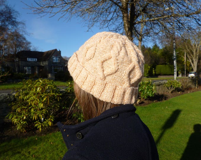 KNITTING PATTERN, Craigievar Cabled Hat, PDF Knitting Pattern, hat, cabled, dk, worsted, child, adult, designed in Scotland, download