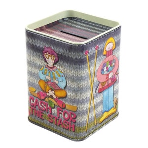 Square Money Tin, Woolly Puffins or Sheep in Sweaters by Emma Ball, saving tin, crafters, gift, tin
