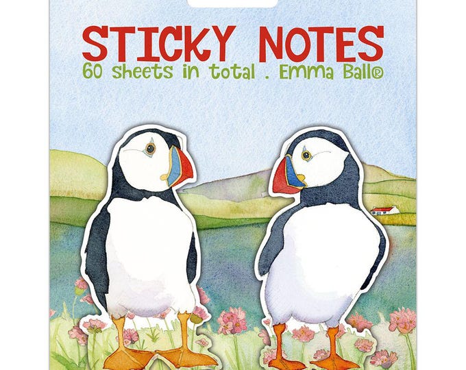 Sticky Notes by Emma Ball, 60 sheets, 2 designs, Puffins, Happy Sheep, Felted, Woolly Puffins, post-its, fun, reminders