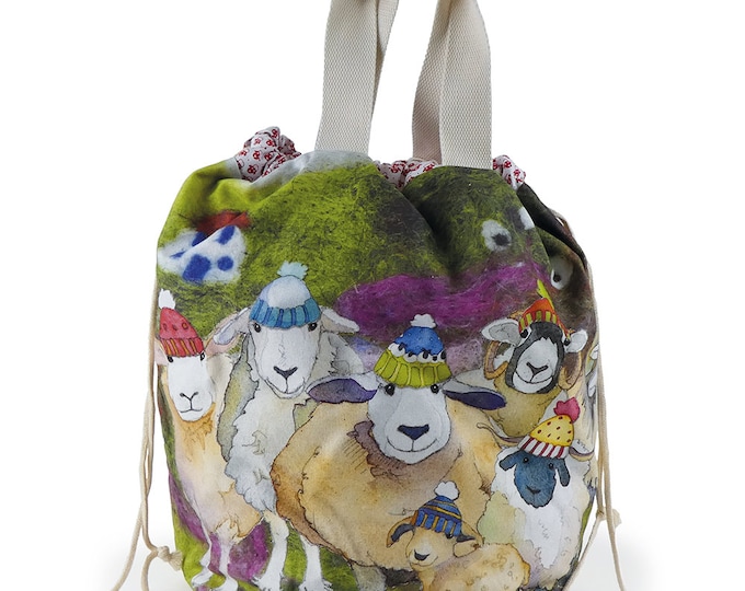 Large Project Bag by Emma Ball, bucket bag, various designs, 41 cm x 50 cm, knitters, crafters, storage, drawstring, lined, internal pocket