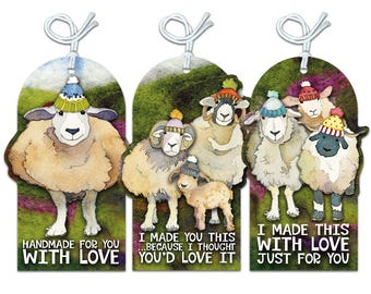 Crafting Tags by Emma Ball, gift tags, knitters, crafters, pack of 12, 3 designs, blank on reverse, labels, for handknits, gifts